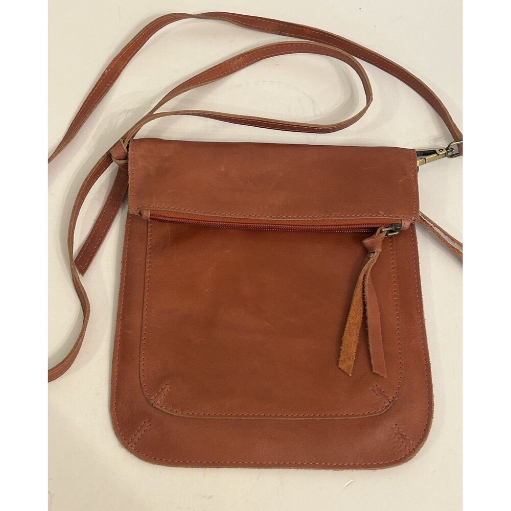 Leather Crossbody Purse Bag Earth Red Boho Fold Over Top Zippers Made In India